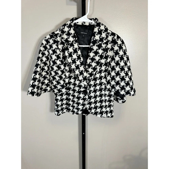Karen Kane Wool Blend Houndstooth Cropped Coat Big Buttons size S - Picture 1 of 8